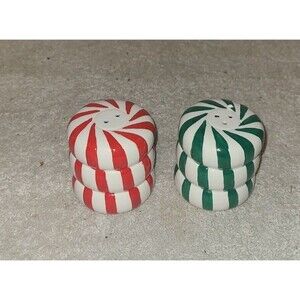 Figi's Inc Candy Stripe Salt & Pepper Shakers Green Red Holiday Christmas 1998
